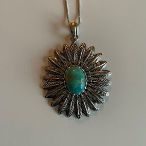 Turquoise Sunflower Sterling Silver Pendant Necklace. NWT  18” chain